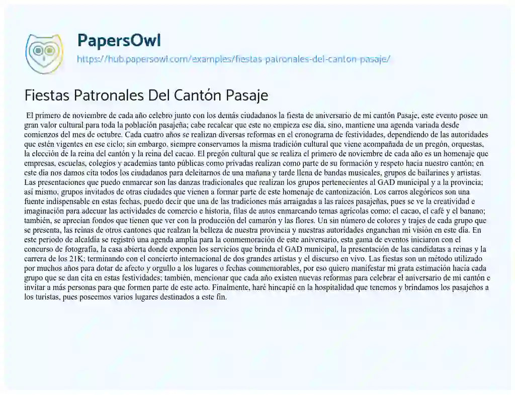 Essay on Fiestas Patronales Del Cantón Pasaje