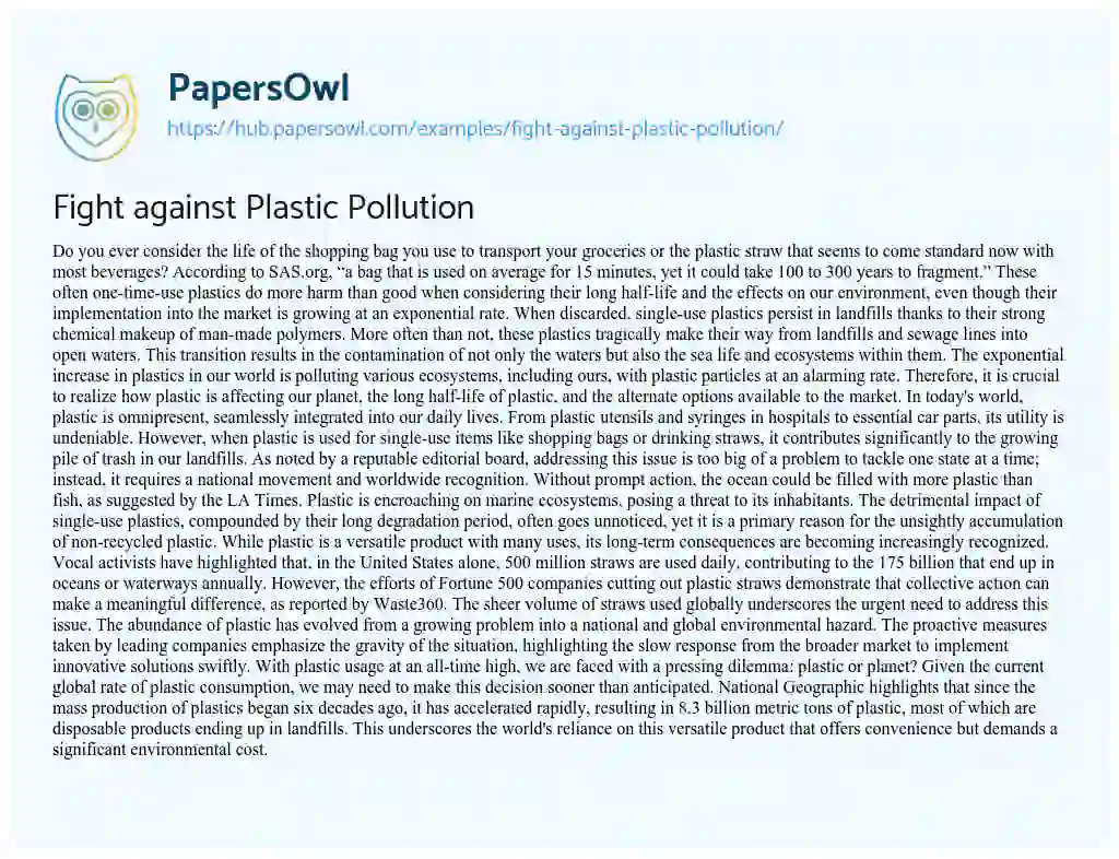 Essay on Fight against Plastic Pollution