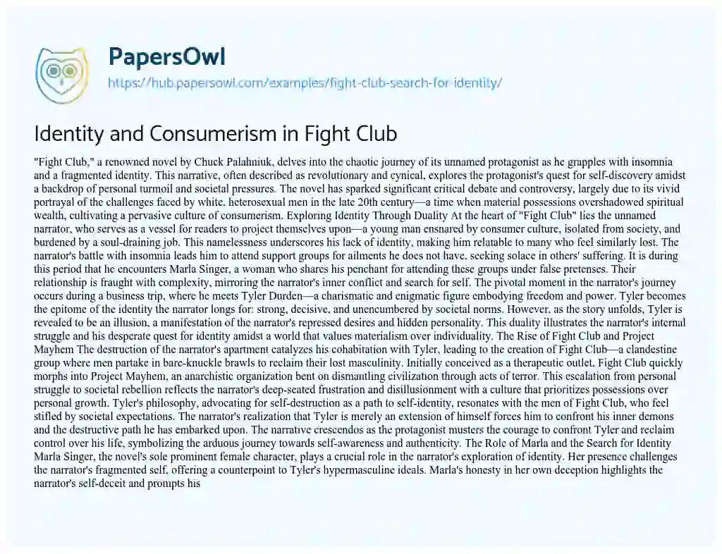 Essay on Identity and Consumerism in Fight Club