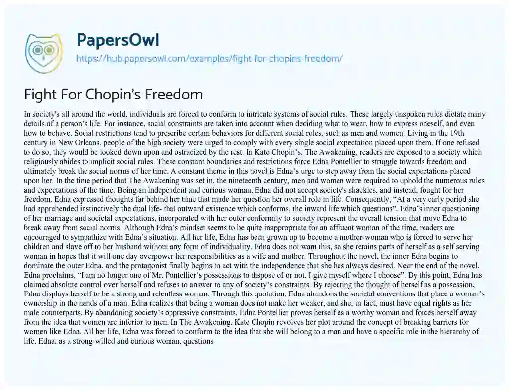 Essay on Fight For Chopin’s Freedom