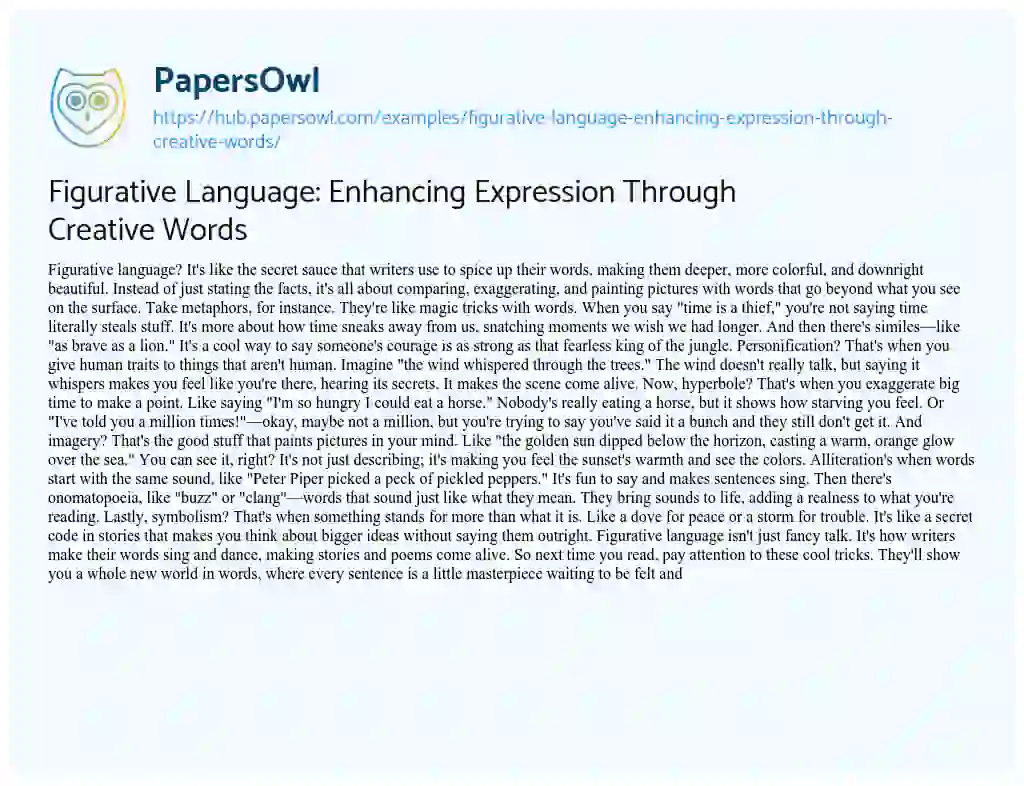 Essay on Figurative Language: Enhancing Expression Through Creative Words
