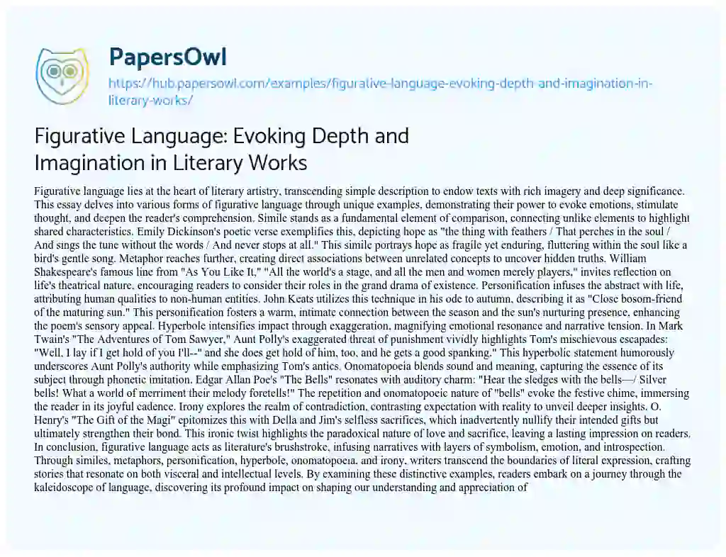 Essay on Figurative Language: Evoking Depth and Imagination in Literary Works