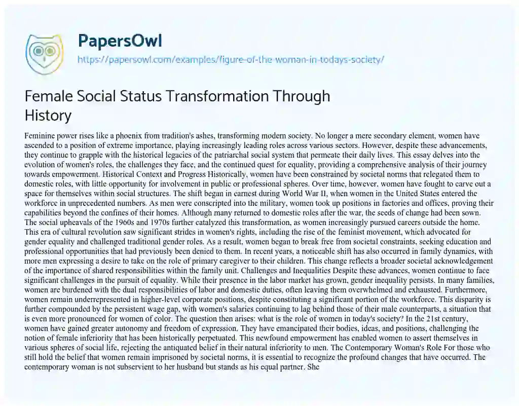 Essay on Female Social Status Transformation Through History