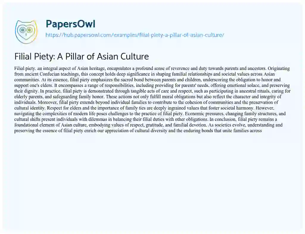 Essay on Filial Piety: A Pillar of Asian Culture