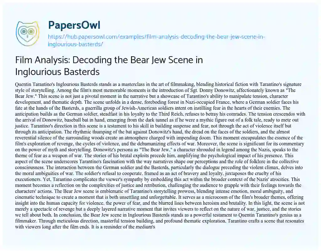 Essay on Film Analysis: Decoding the Bear Jew Scene in Inglourious Basterds