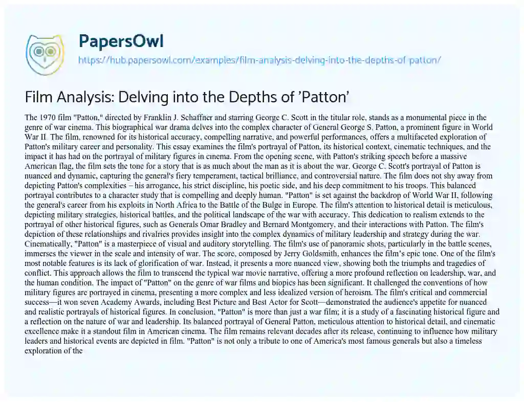 Essay on Film Analysis: Delving into the Depths of ‘Patton’