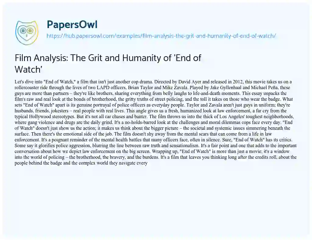 Essay on Film Analysis: The Grit and Humanity of ‘End of Watch’