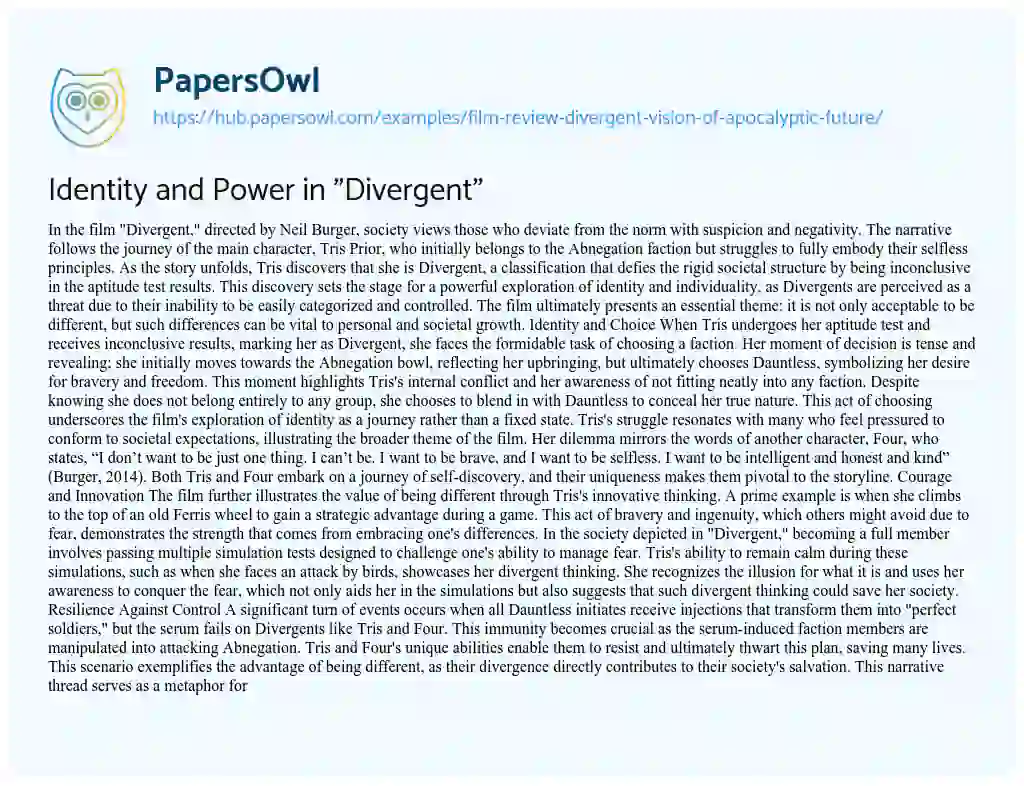 Essay on Identity and Power in “Divergent”