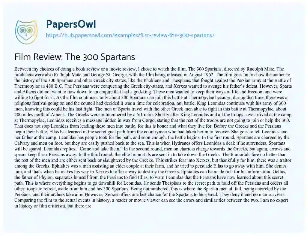 Essay on Film Review: The 300 Spartans