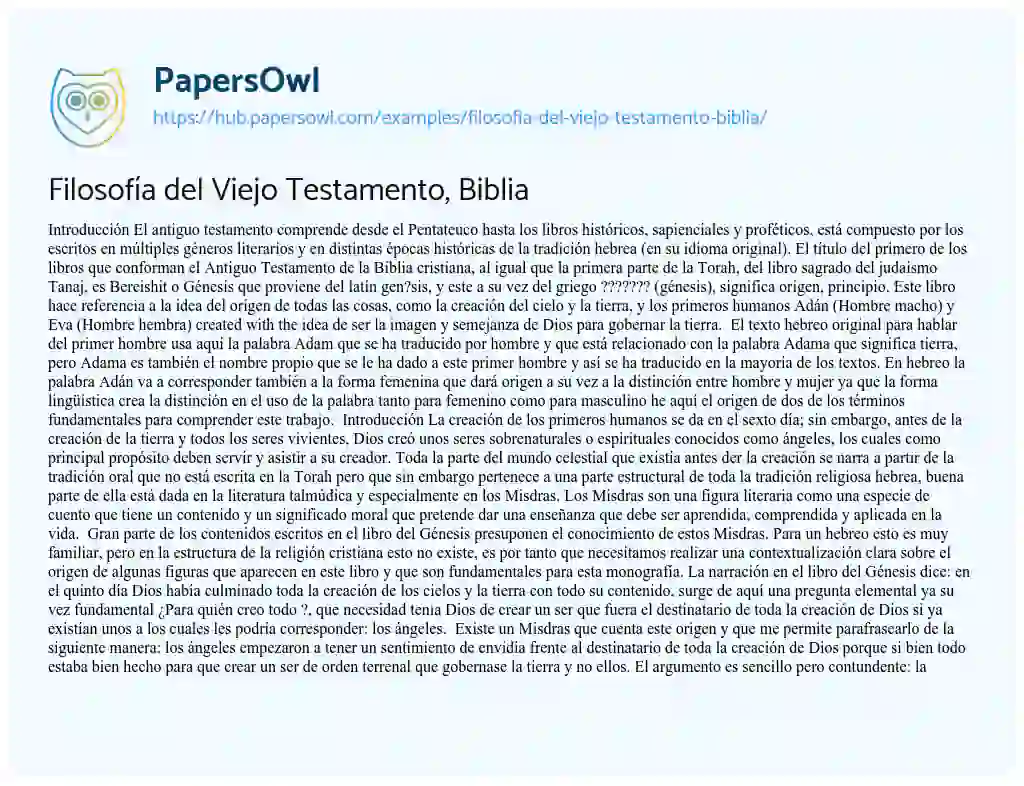 Essay on Filosofía del Viejo Testamento, Biblia