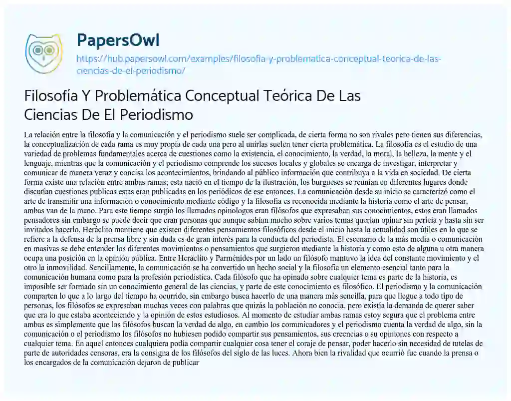 Essay on Filosofía Y Problemática Conceptual Teórica De Las Ciencias De El Periodismo