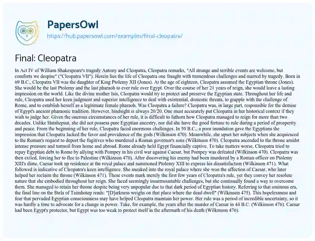 Essay on Final: Cleopatra