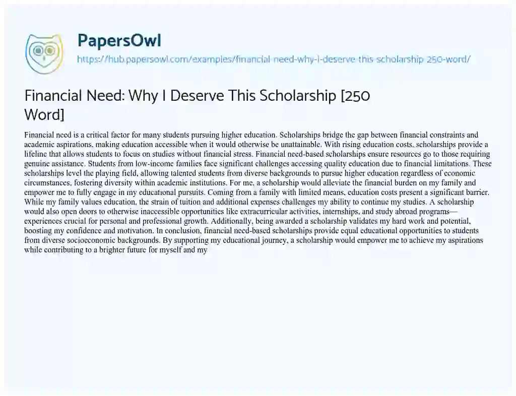 Essay on Financial Need: Why I Deserve This Scholarship [250 Word]