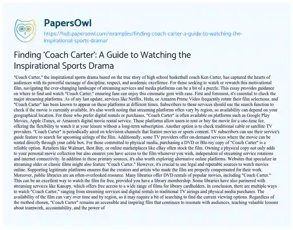 Essay on Finding ‘Coach Carter’: A Guide to Watching the Inspirational Sports Drama