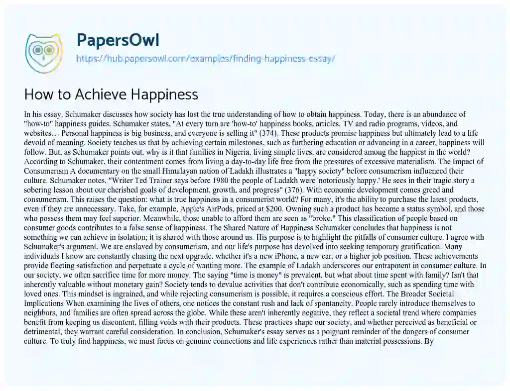 Essay on How to Achieve Happiness