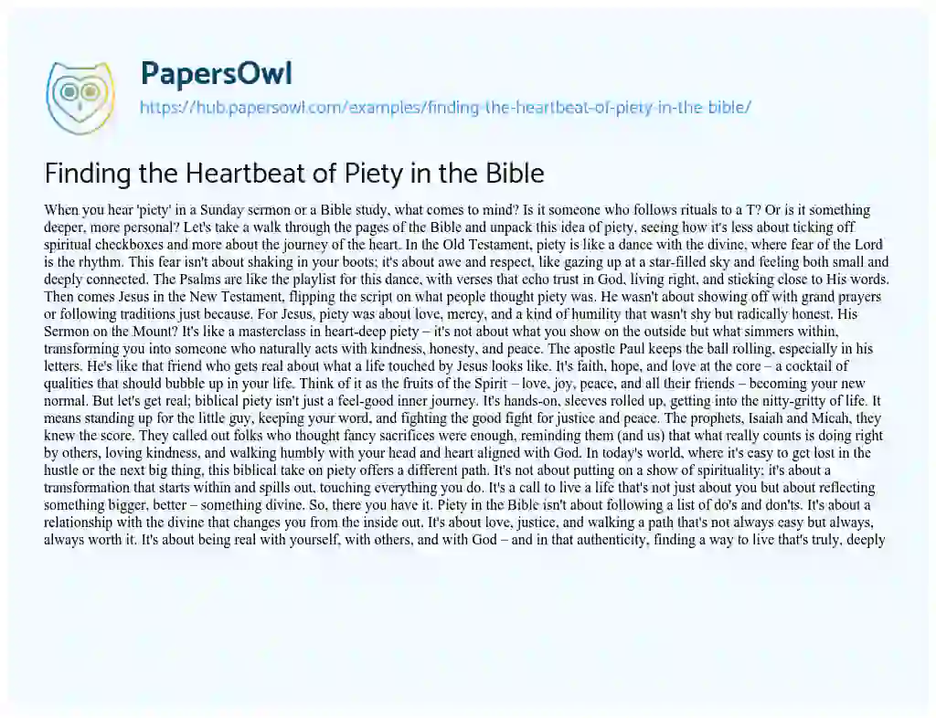 Essay on Finding the Heartbeat of Piety in the Bible