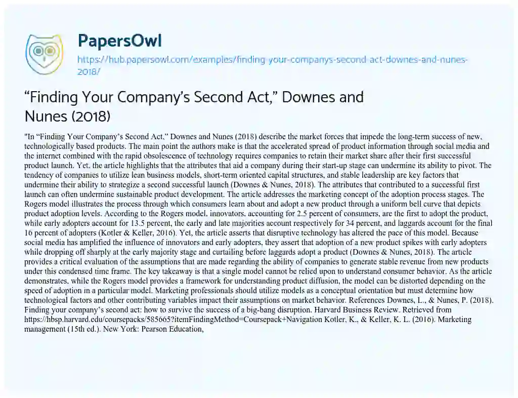 Essay on “Finding Your Company’s Second Act,” Downes and Nunes (2018)