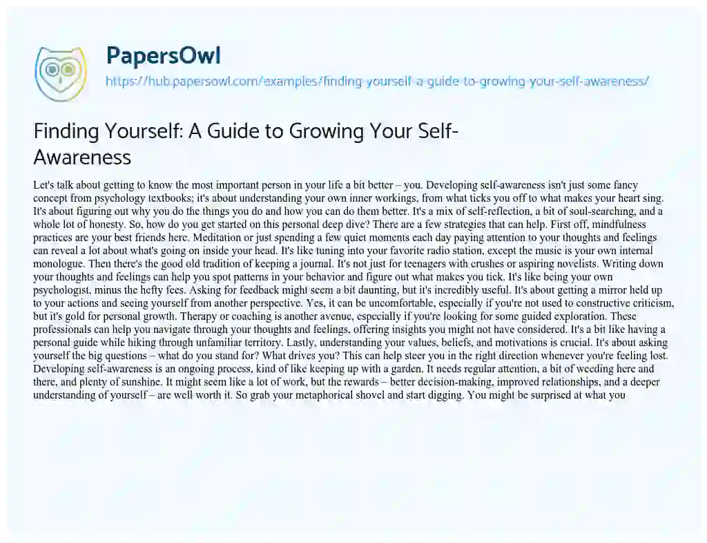 Essay on Finding Yourself: A Guide to Growing Your Self-Awareness