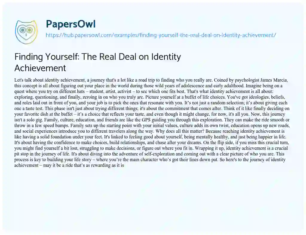 Essay on Finding Yourself: The Real Deal on Identity Achievement