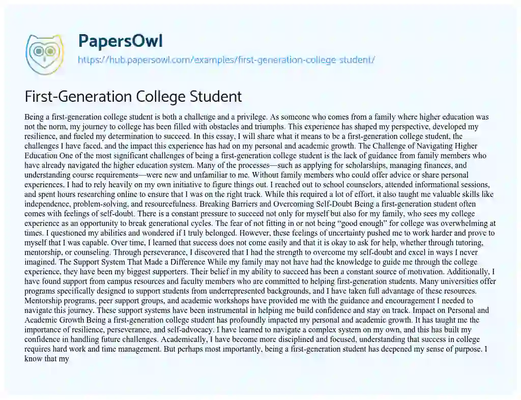 Essay on First-Generation College Student