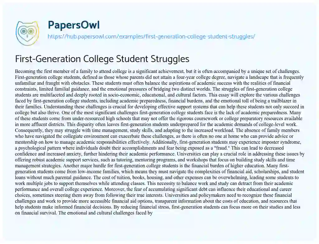 Essay on First-Generation College Student Struggles