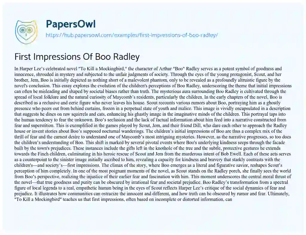 Essay on First Impressions Of Boo Radley