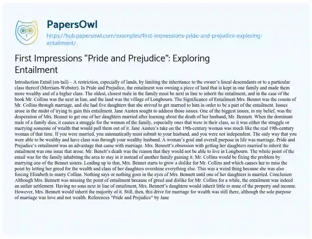 Essay on First Impressions “Pride and Prejudice”: Exploring Entailment