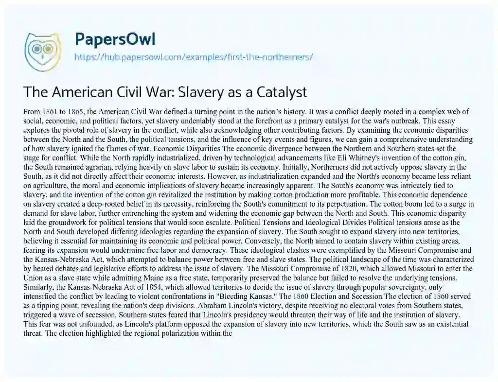 Essay on The American Civil War: Slavery as a Catalyst