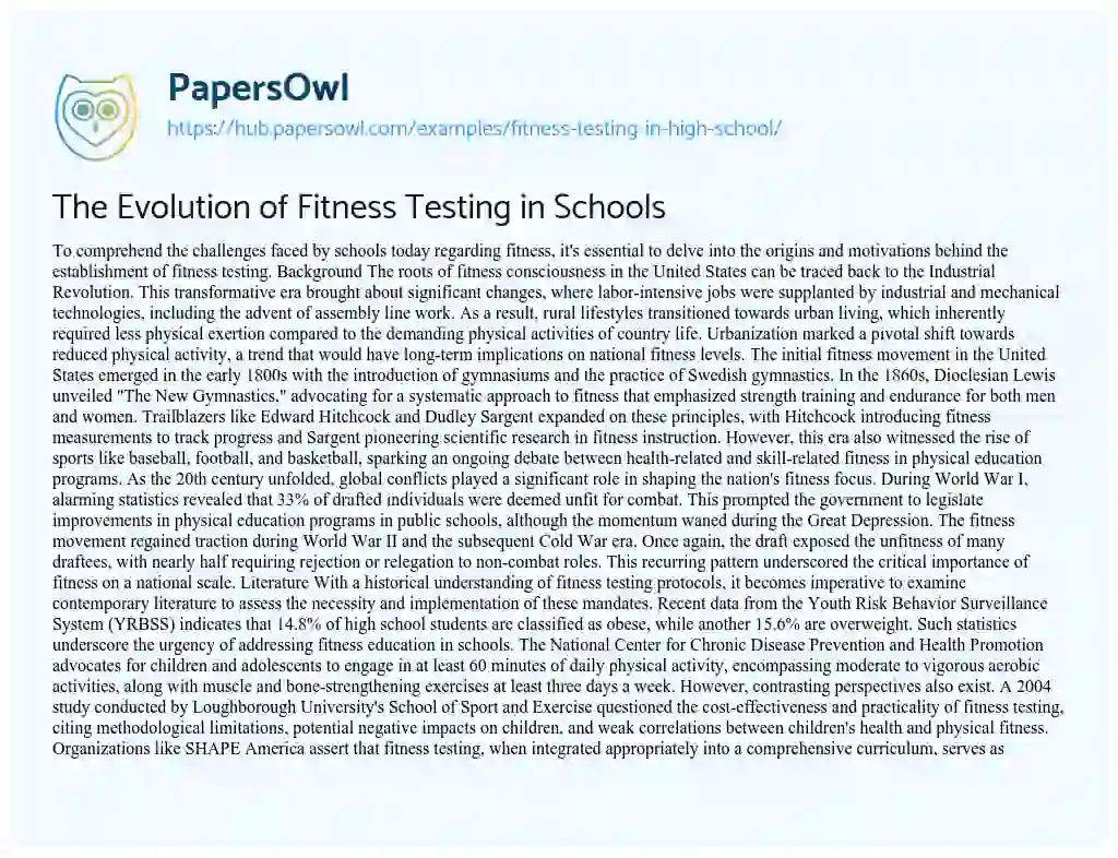 Essay on The Evolution of Fitness Testing in Schools