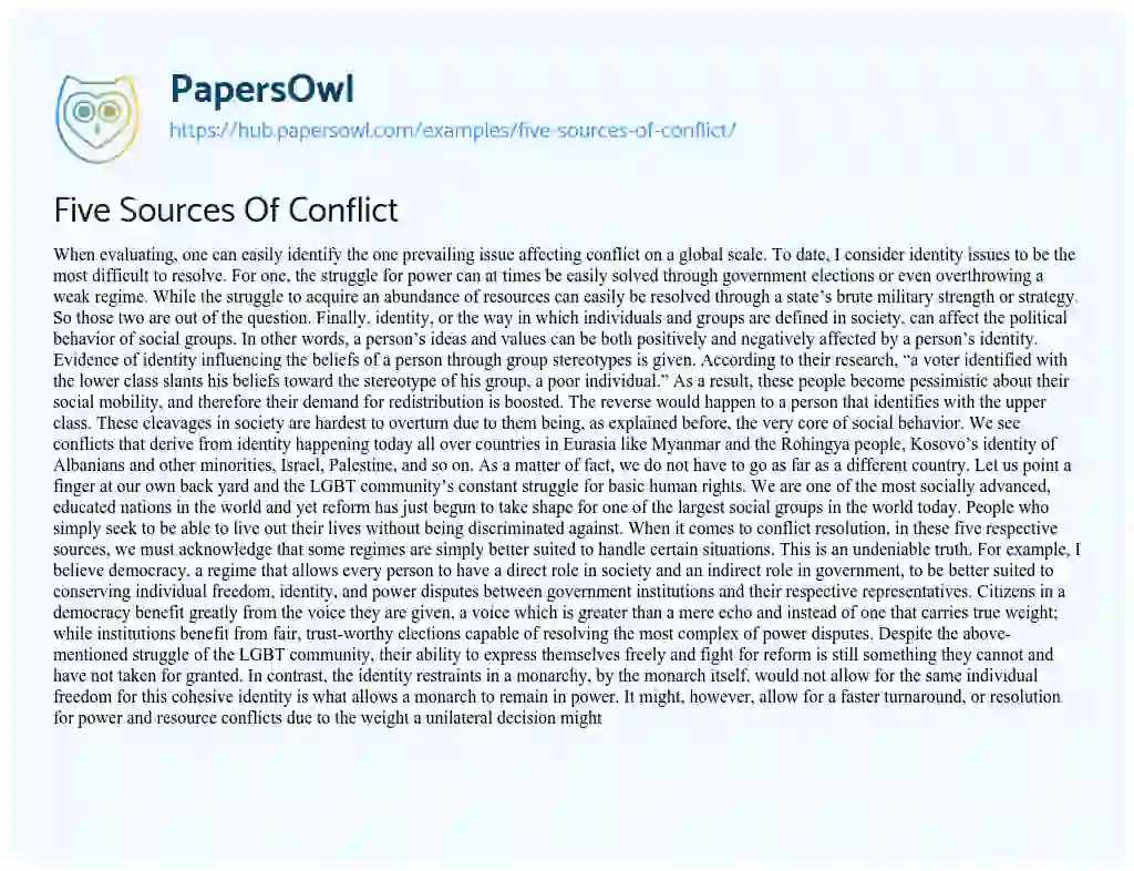 Essay on Five Sources Of Conflict
