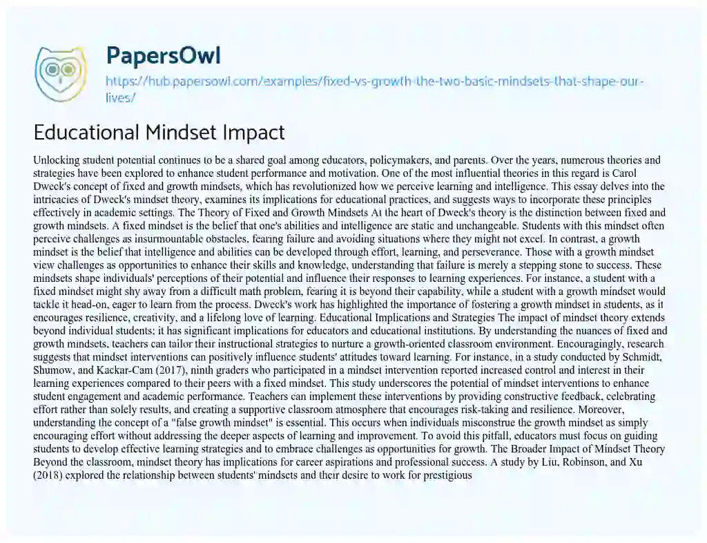 Essay on Educational Mindset Impact