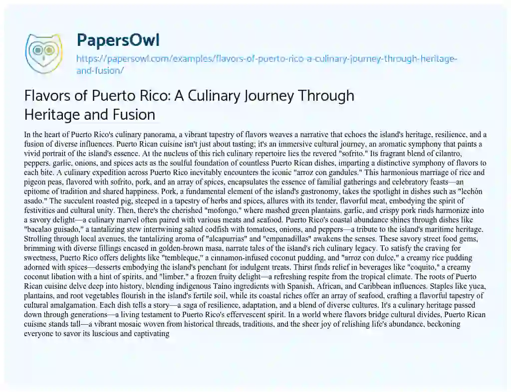 Essay on Flavors of Puerto Rico: A Culinary Journey Through Heritage and Fusion