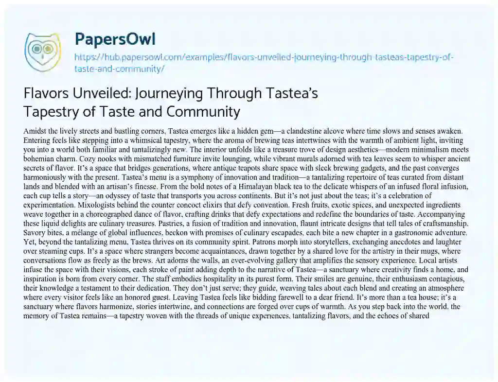 Essay on Flavors Unveiled: Journeying Through Tastea’s Tapestry of Taste and Community