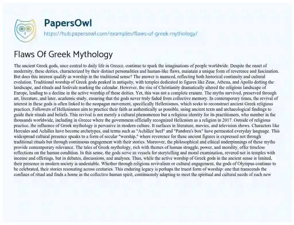Essay on Flaws Of Greek Mythology