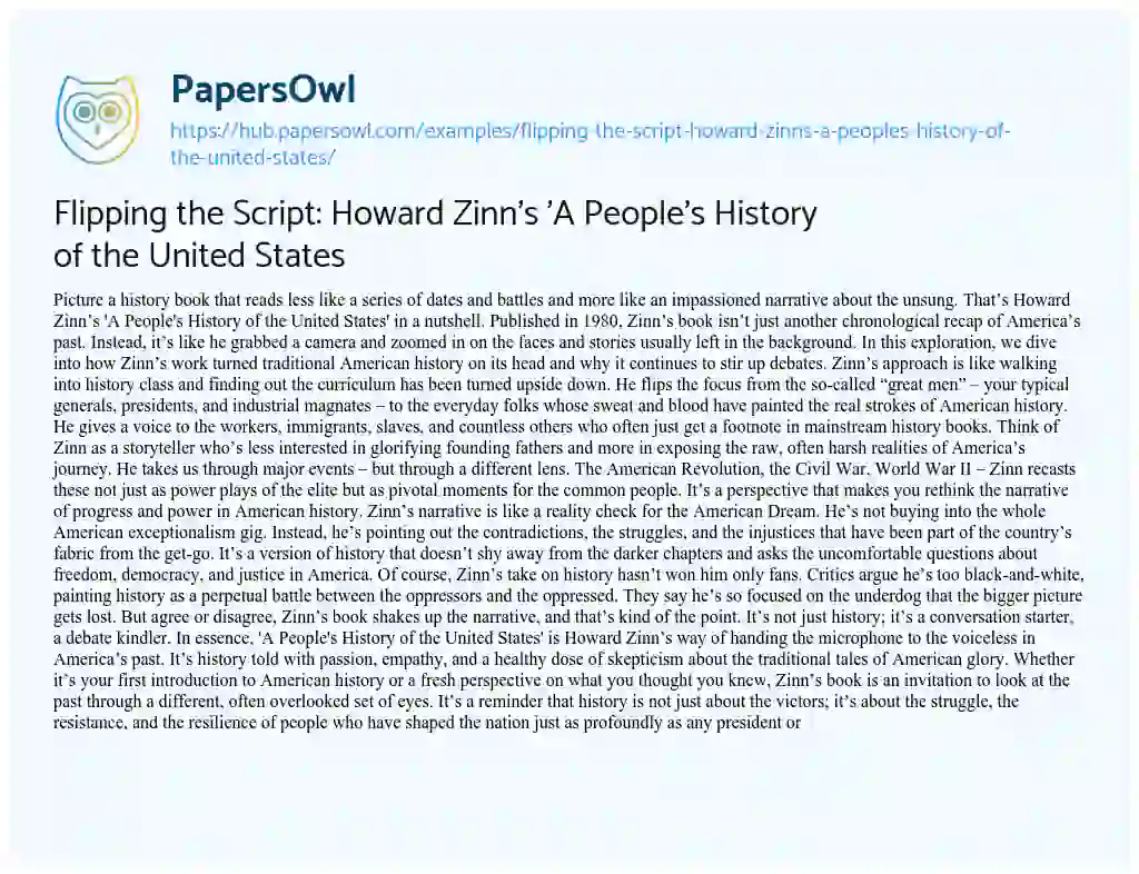 Essay on Flipping the Script: Howard Zinn’s ‘A People’s History of the United States
