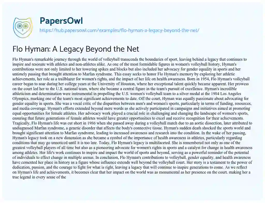 Essay on Flo Hyman: A Legacy Beyond the Net