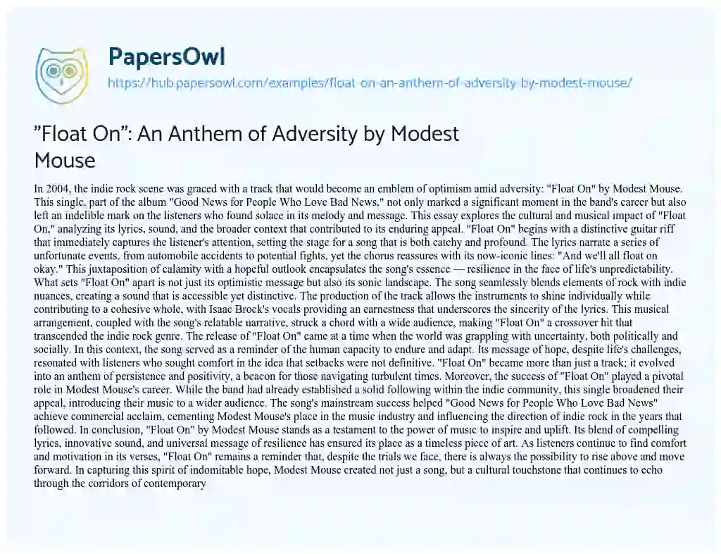 Essay on “Float On”: An Anthem of Adversity by Modest Mouse