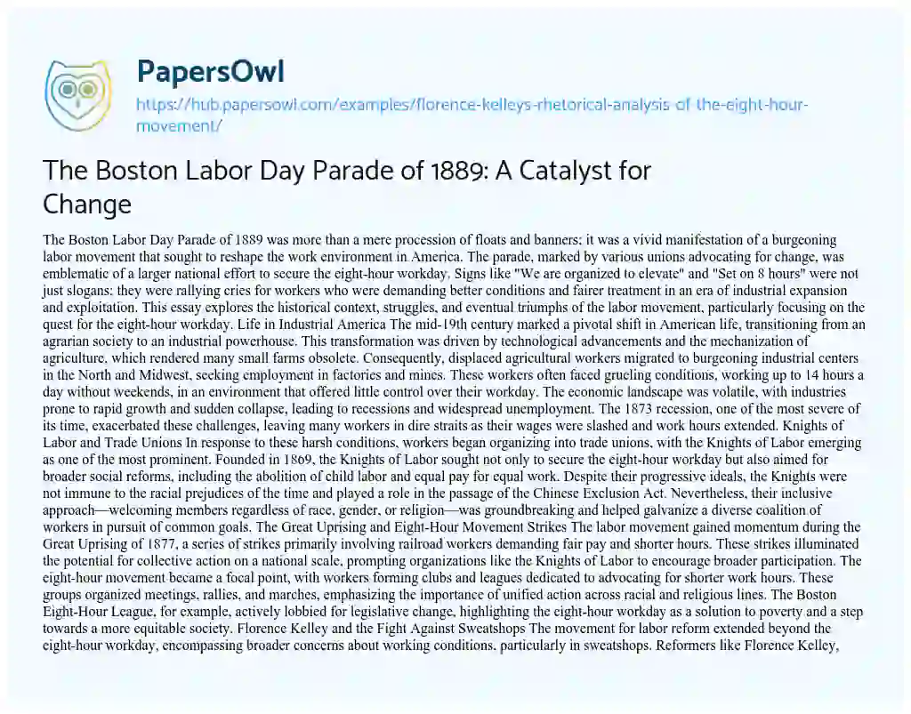 Essay on The Boston Labor Day Parade of 1889: A Catalyst for Change