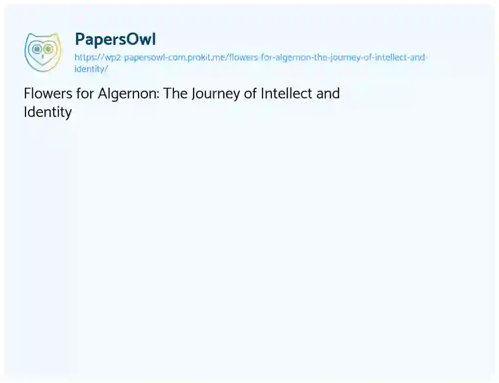 Essay on Flowers for Algernon: The Journey of Intellect and Identity