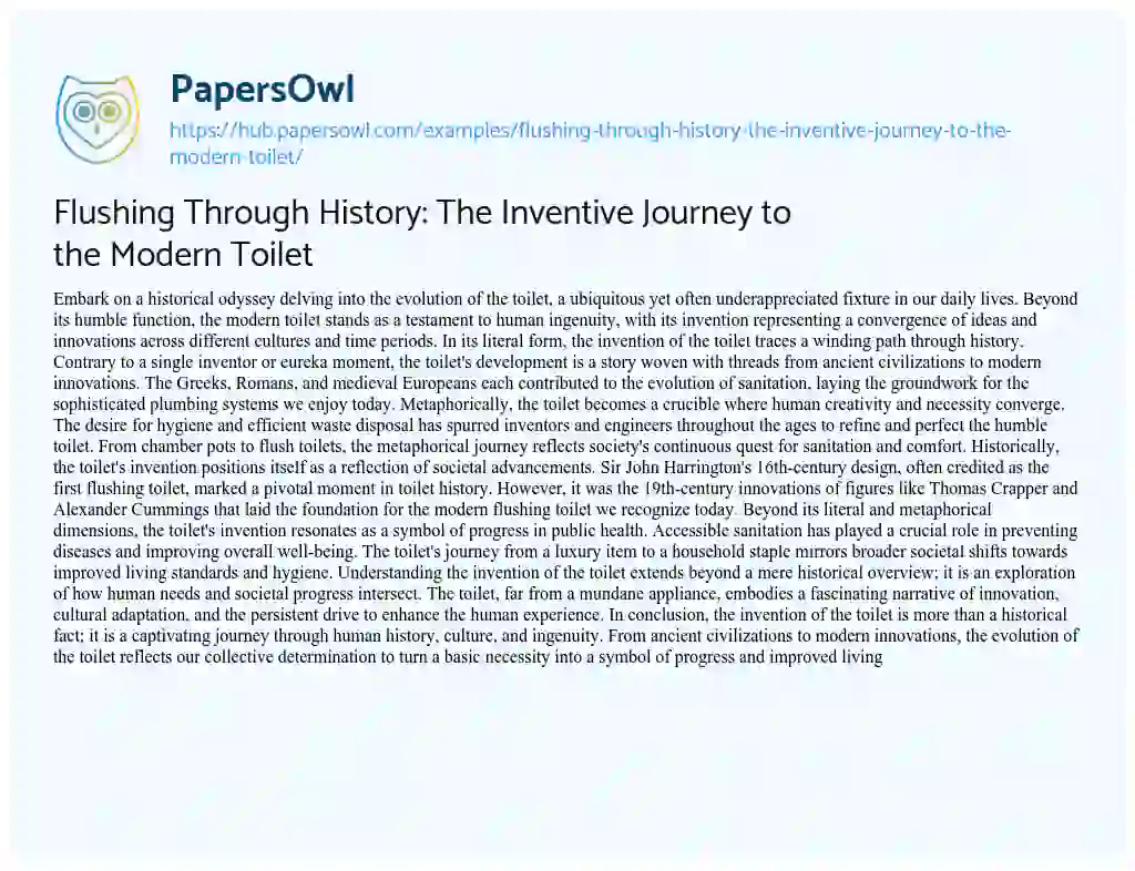 Essay on Flushing Through History: The Inventive Journey to the Modern Toilet