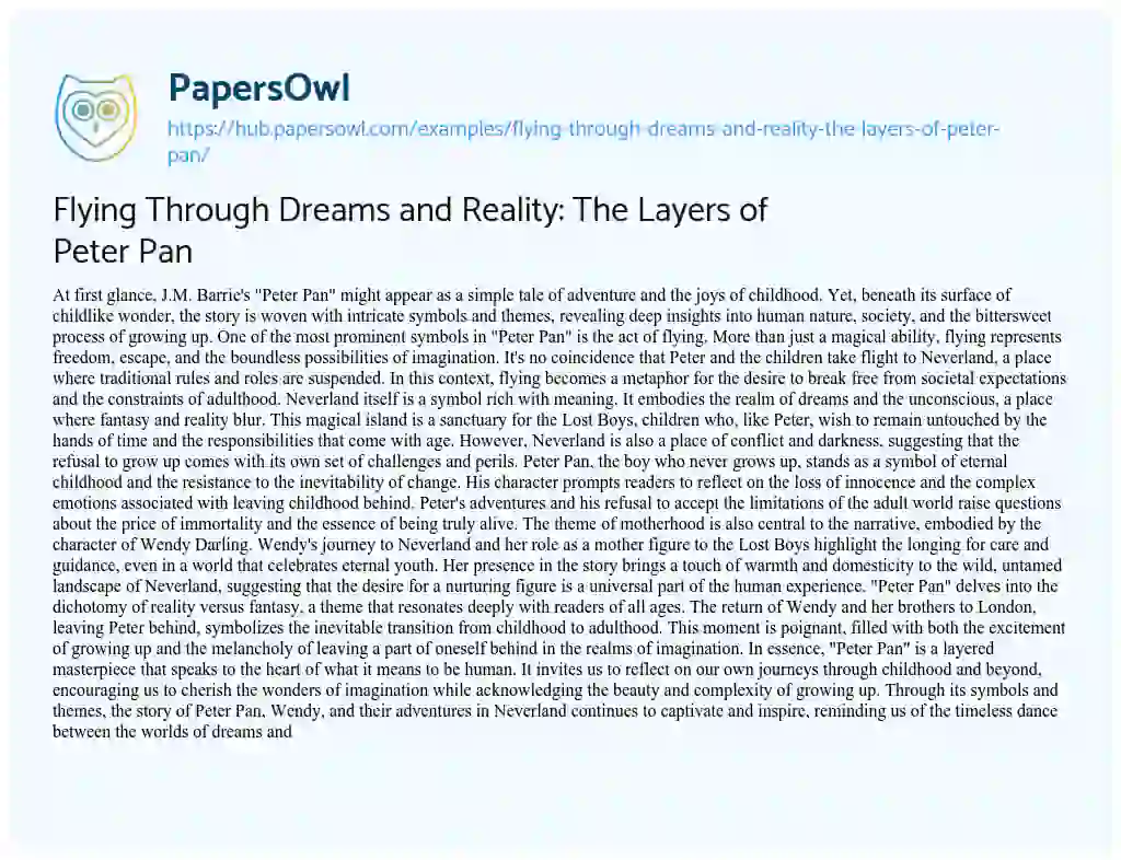 Essay on Flying Through Dreams and Reality: The Layers of Peter Pan