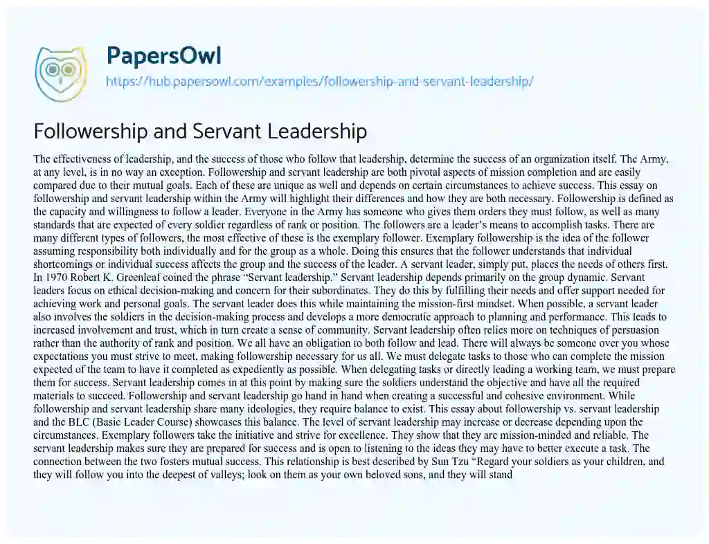 Essay on Followership and Servant Leadership