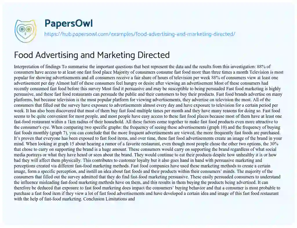 Essay on Food Advertising and Marketing Directed