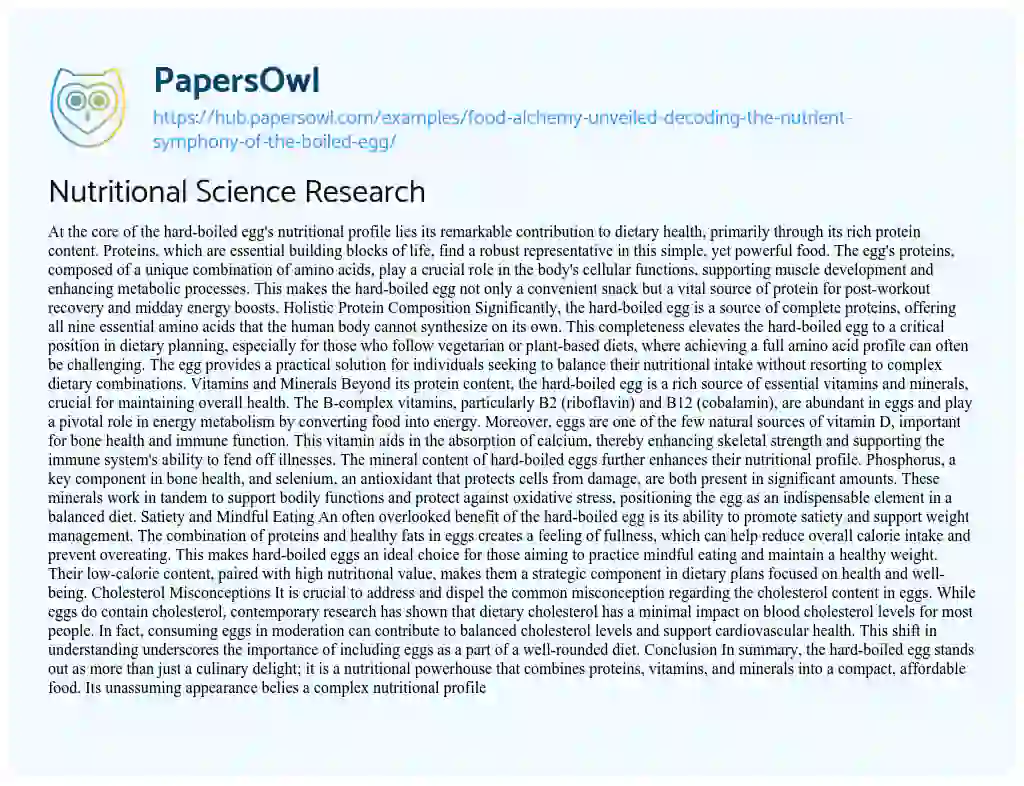 Essay on Nutritional Science Research