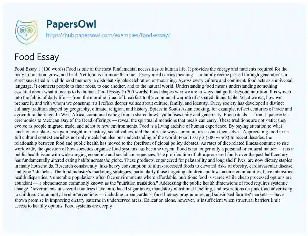 Essay on Food Essay