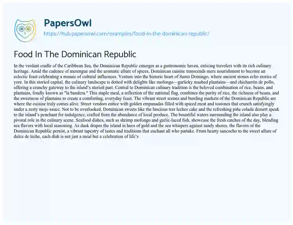 Essay on Food In The Dominican Republic