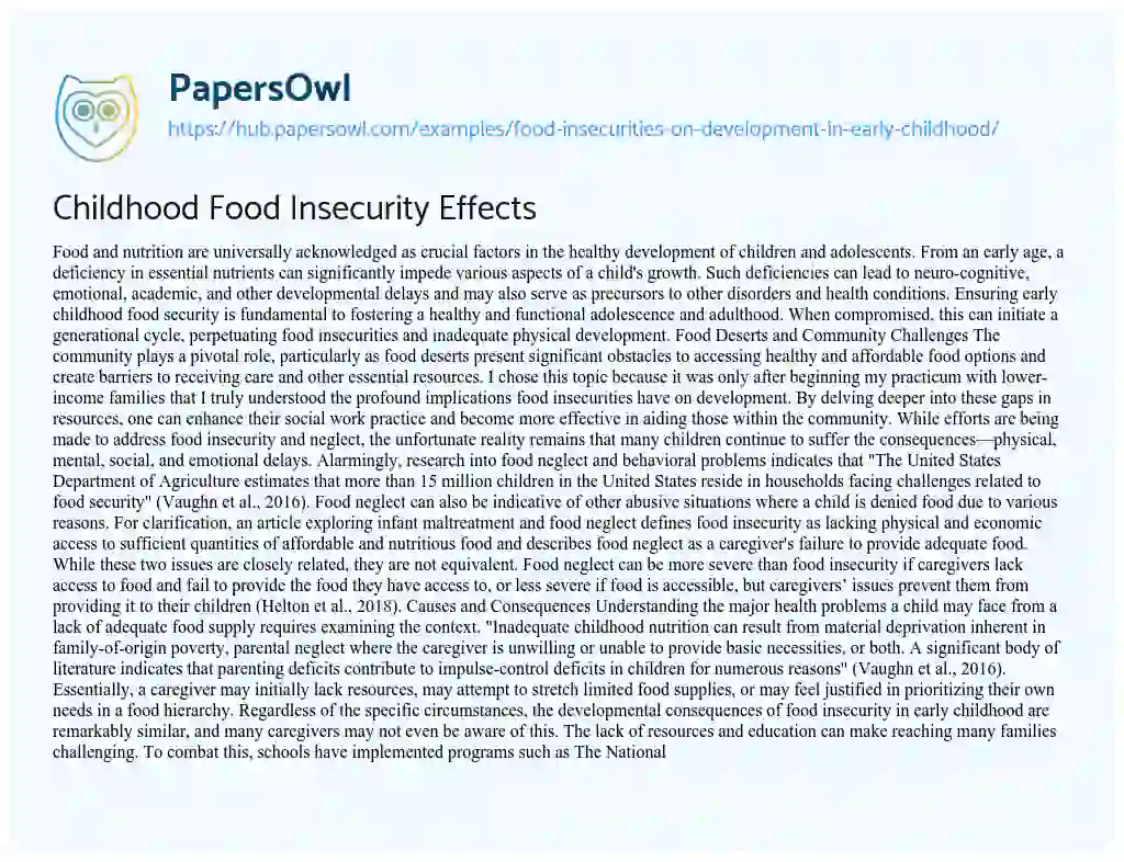 Essay on Childhood Food Insecurity Effects