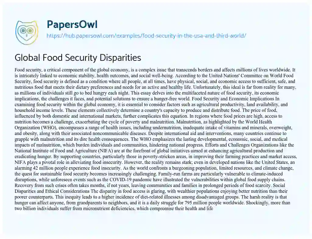 Essay on Global Food Security Disparities