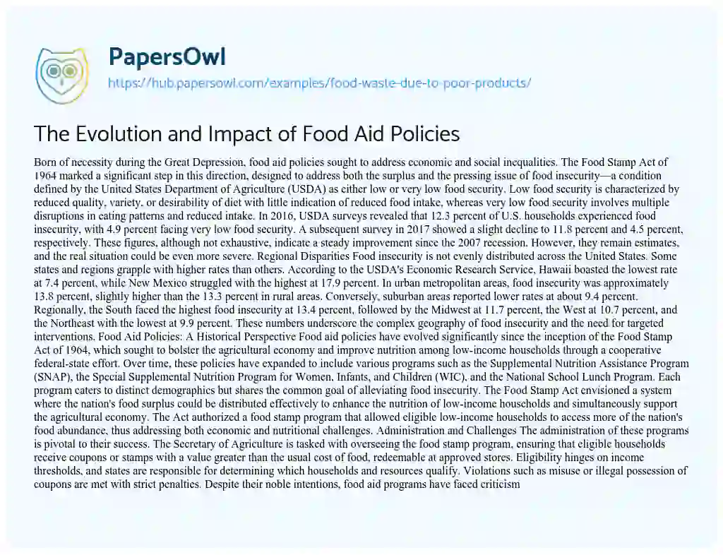 Essay on The Evolution and Impact of Food Aid Policies