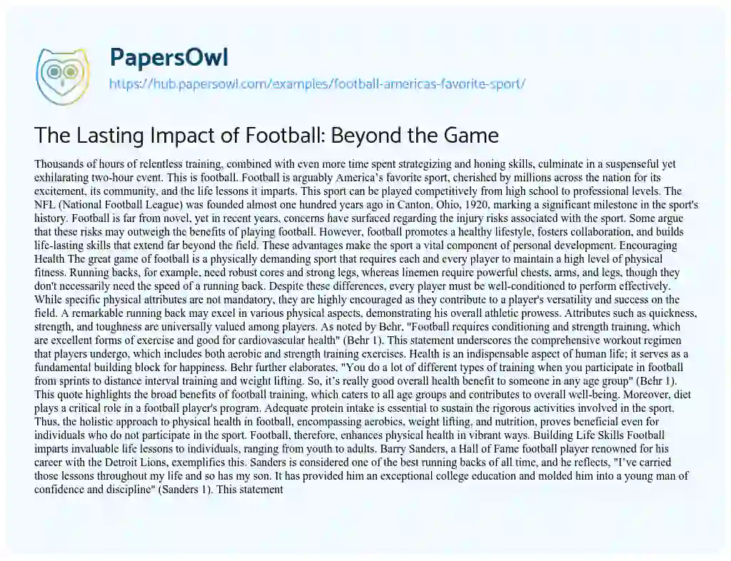 Essay on The Lasting Impact of Football: Beyond the Game